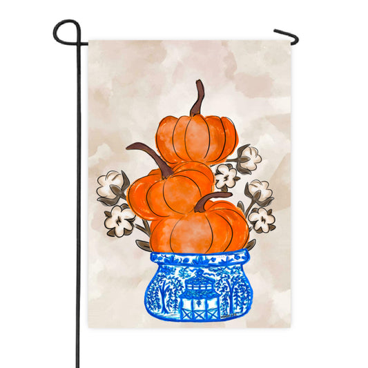 Cotton Pickin Pumpkin Chinoiserie Stack Garden Flag