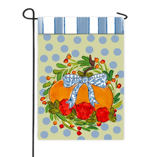 Blossom Pumpkin with Blue Ribbon Garden Flag