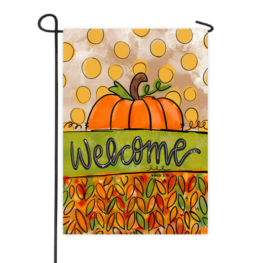 Welcome Autumn Pumpkin Leaves Garden Flag