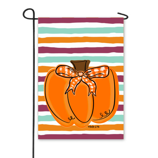 Orange Pumpkin with Plaid Bow Garden Flag