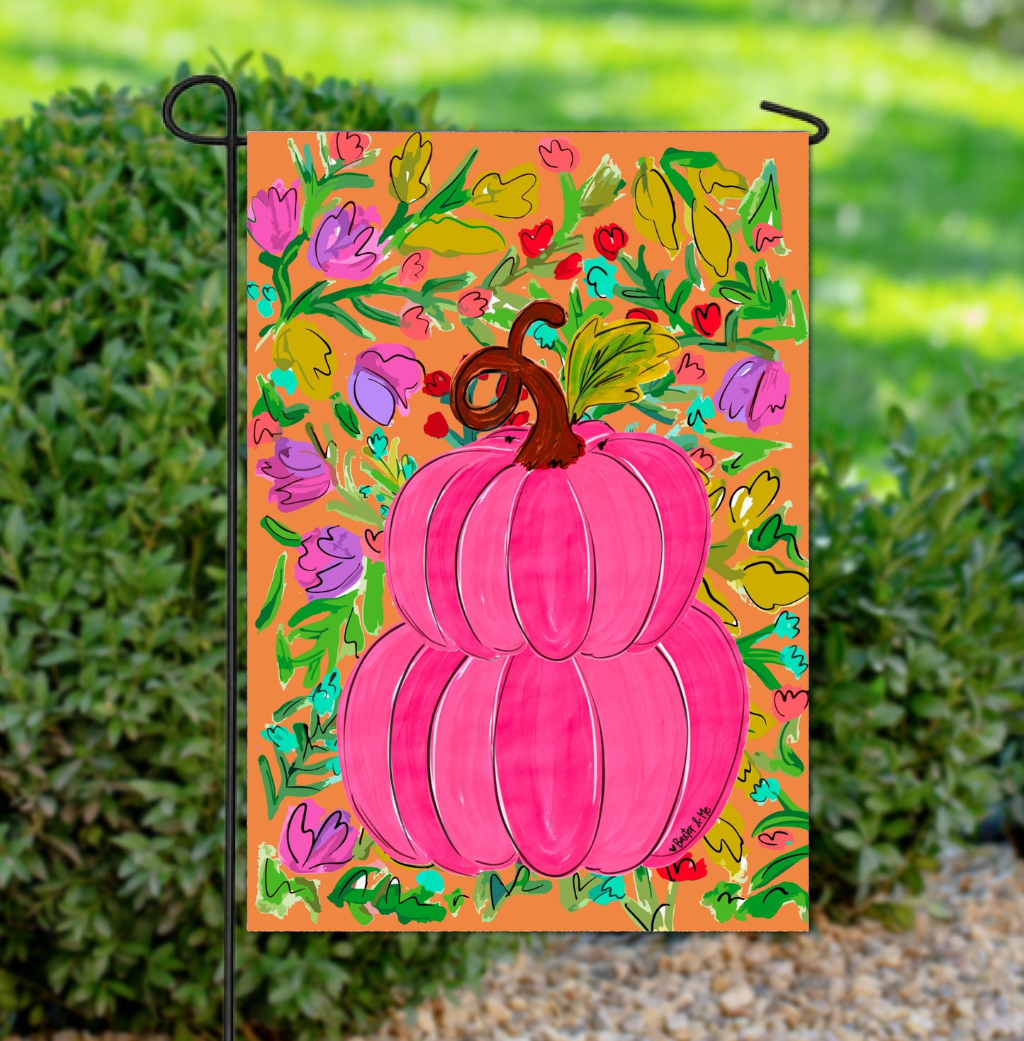 Pink Pumpkin in Bloom Garden Flag