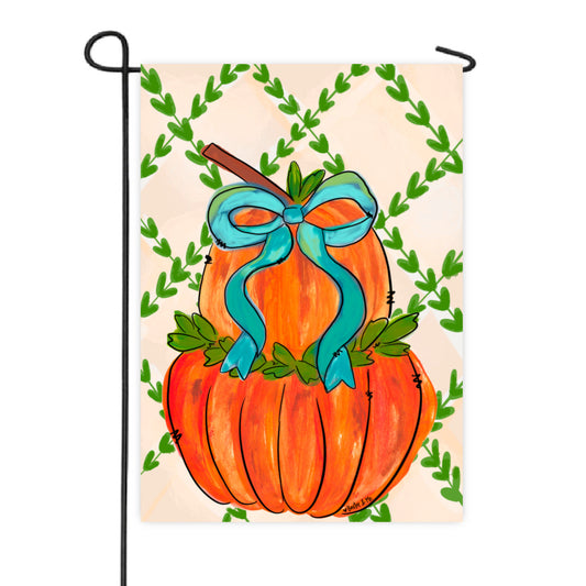 Greenery Stacked Pumpkin with Bow Garden Flag