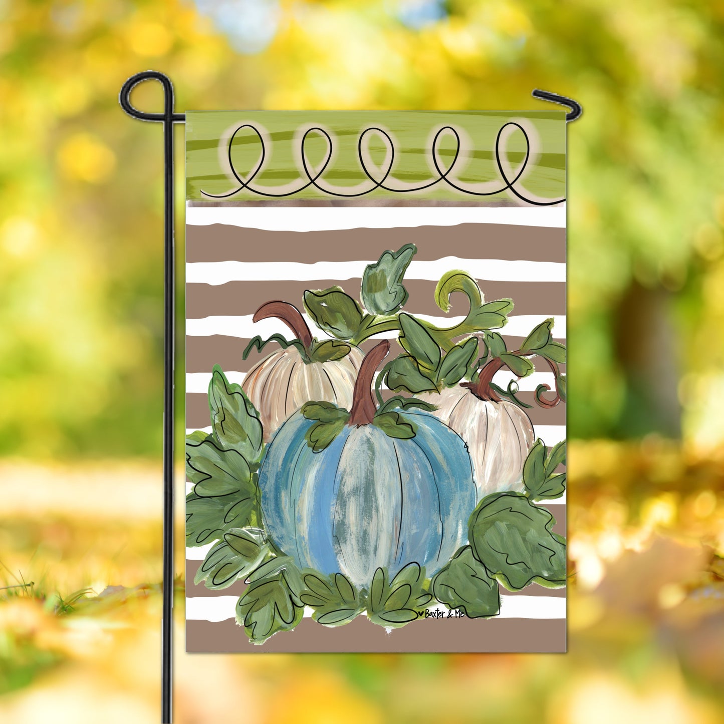Striped Harvest Blue and White Garden Flag