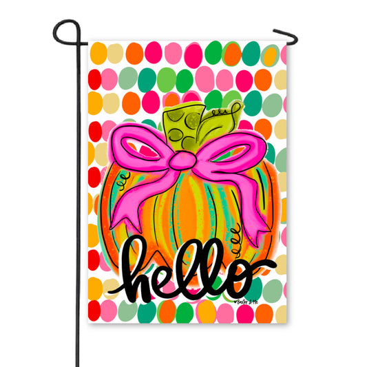 Happy Dot Pink Ribbon Pumpkin Garden Flag