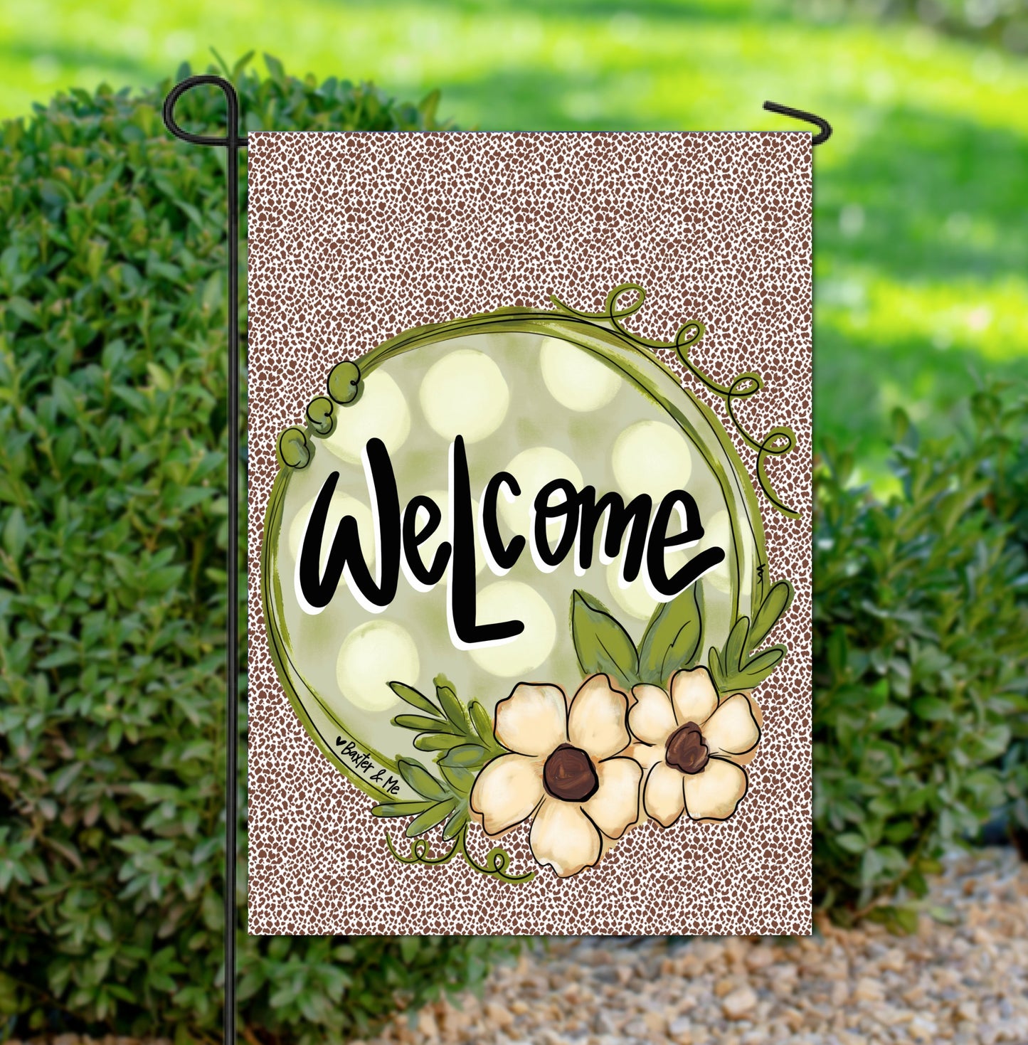 Sage & Soft Leopard Welcome Garden Flag