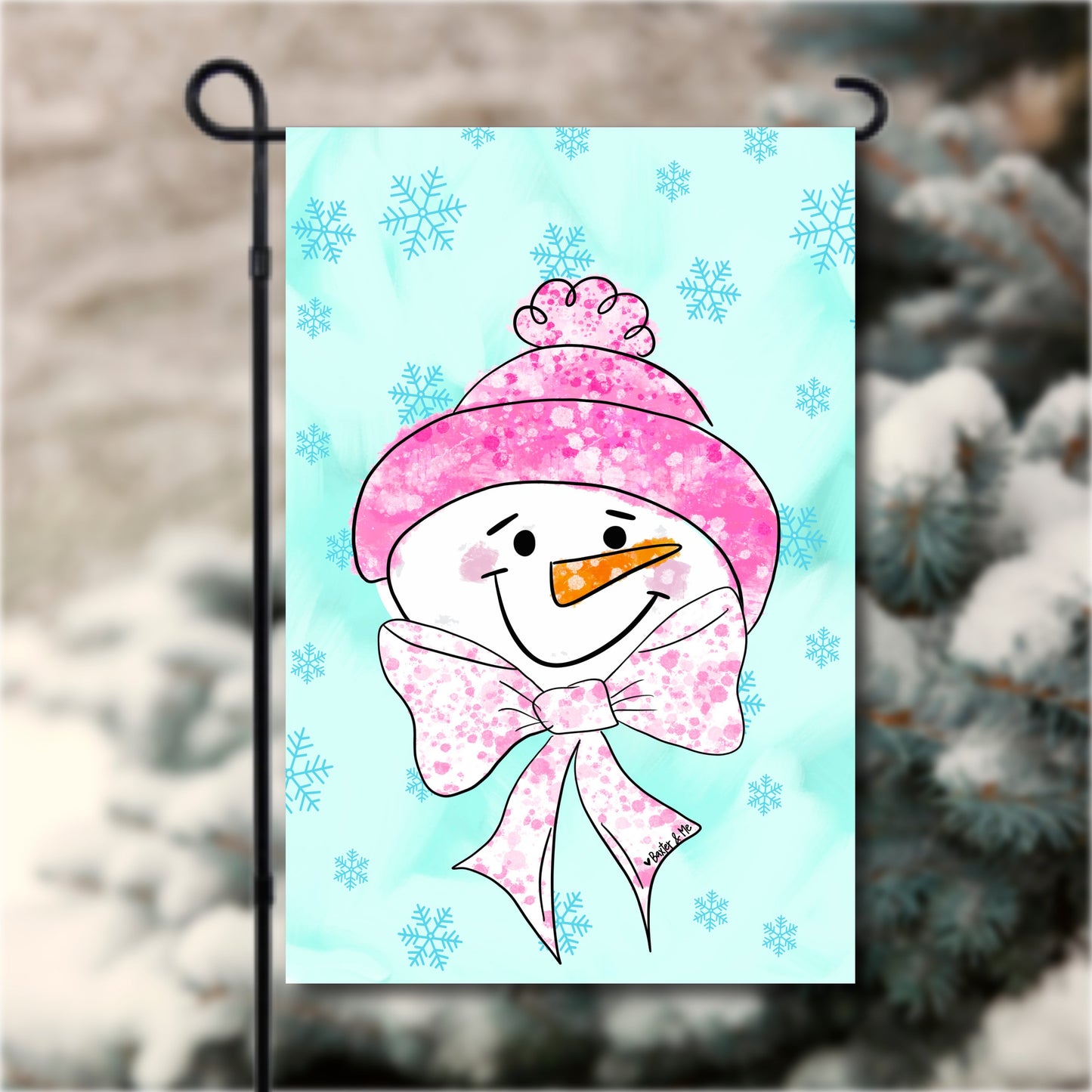 Pink Bow Frosty Garden Flag