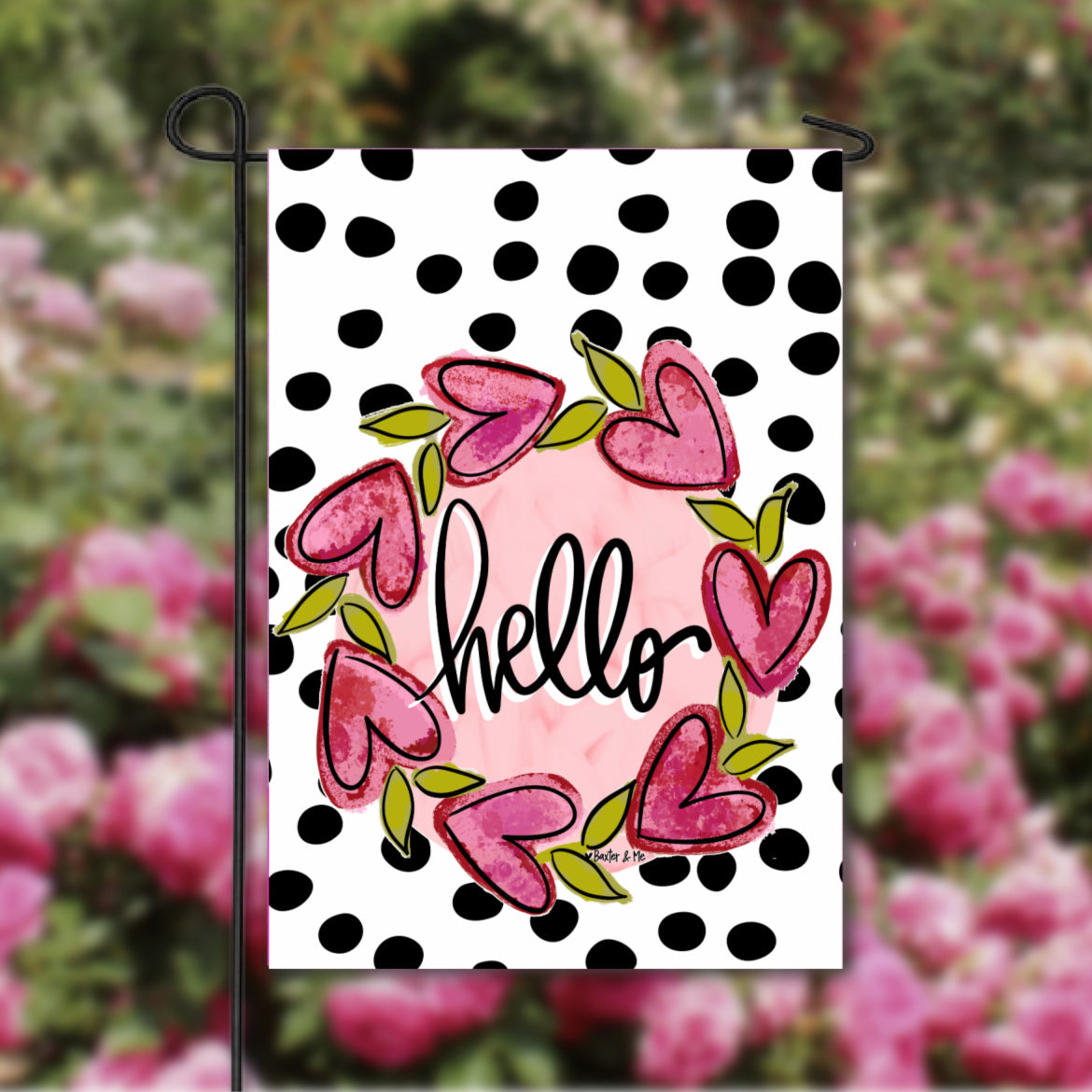 Hello Heart Vine Wreath White Garden Flag