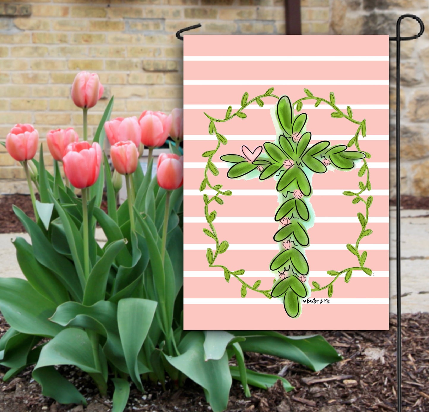Pretty Pink Cross Garden Flag