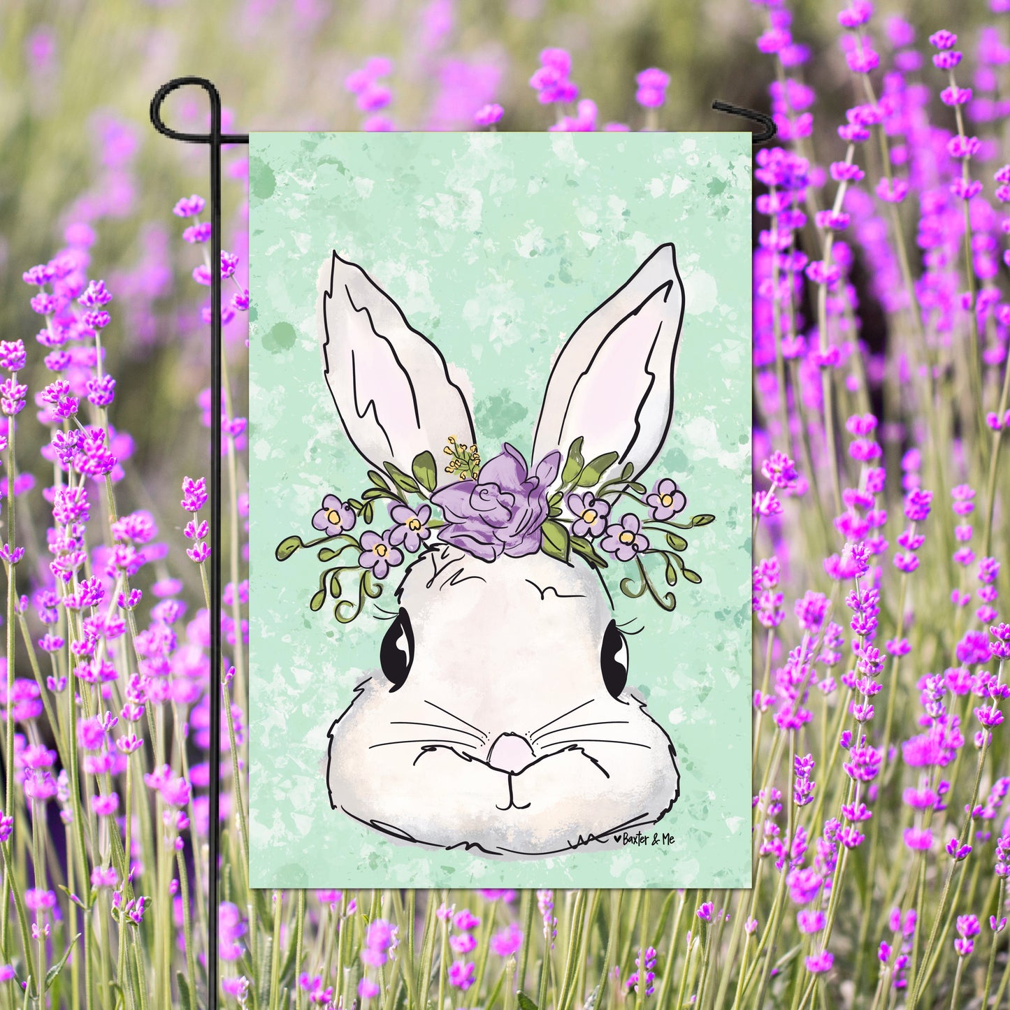 Lavender Floral Bunny Garden Flag