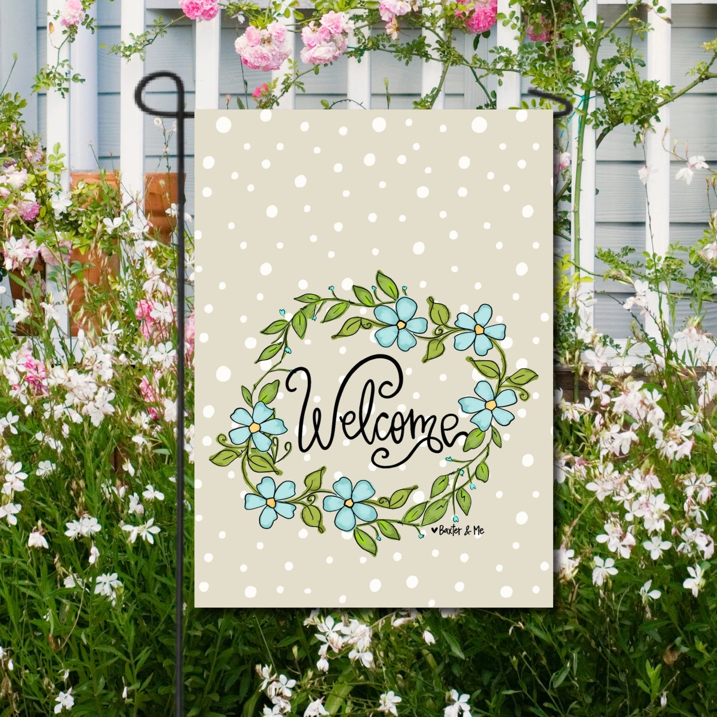Welcome Whimsical Blue Flowers Garden Flag