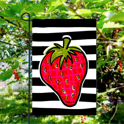 Black and White Strawberry Garden Flag