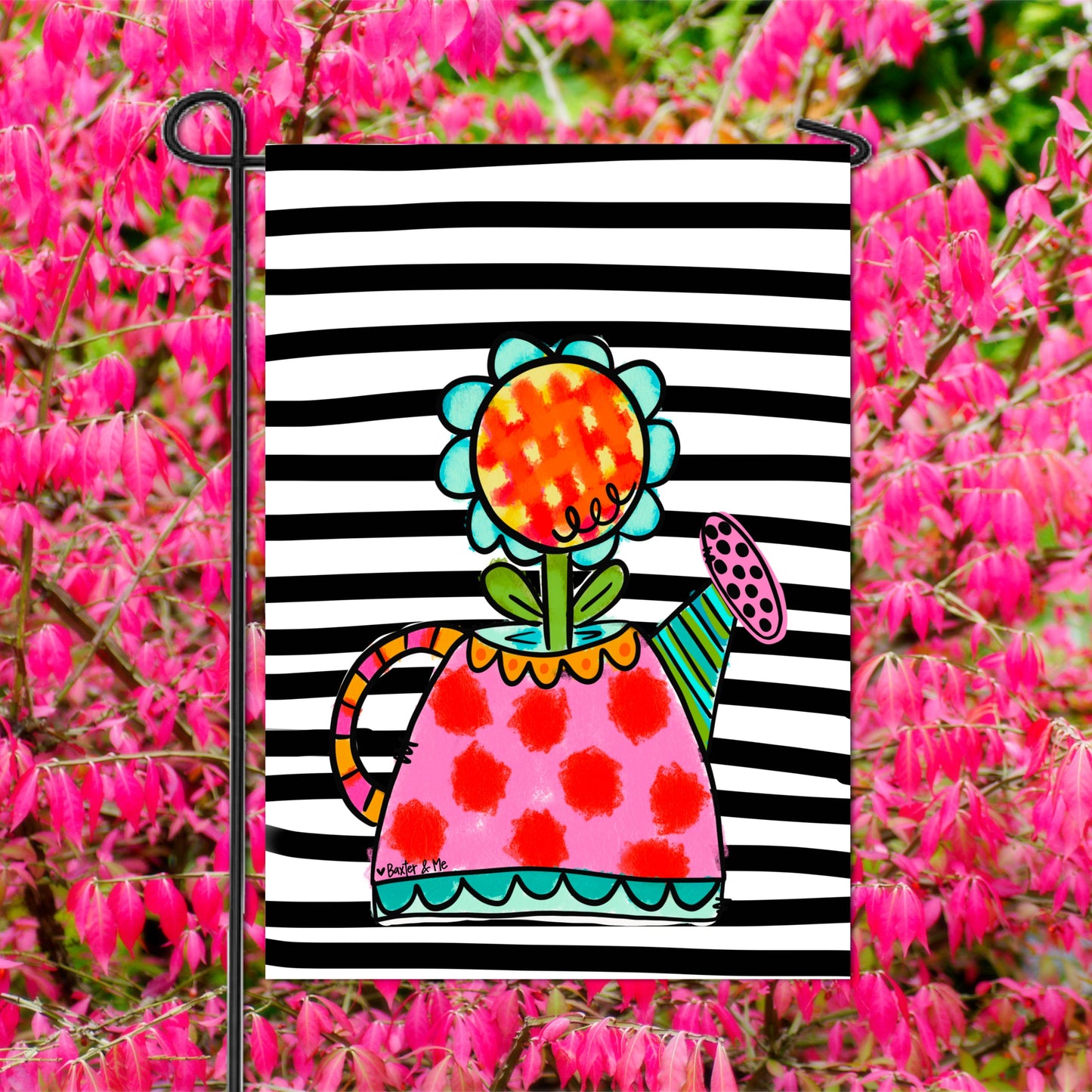 Black & White Striped Funky Flower Can Garden Flag