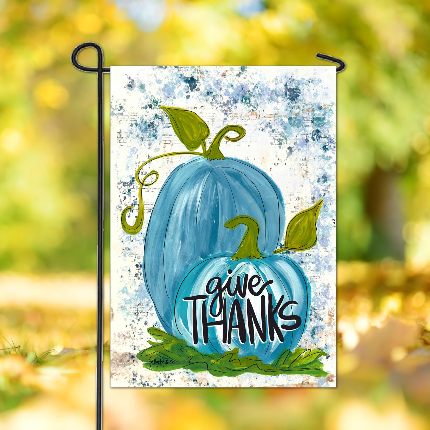 Give Thanks Blue Pumpkins Garden Flag