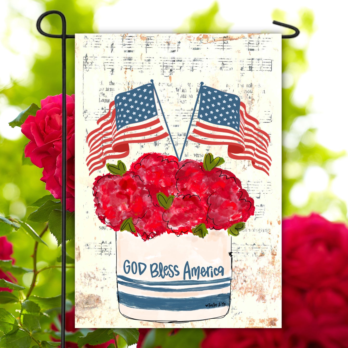 God Bless America Floral Stoneware Garden Flag