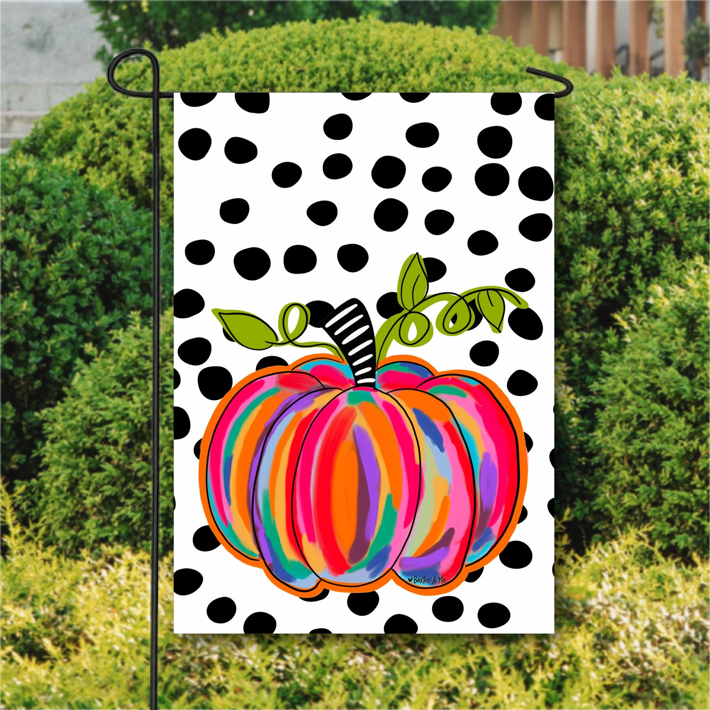 Colorful Pumpkin w/ B & W Background Garden Flag