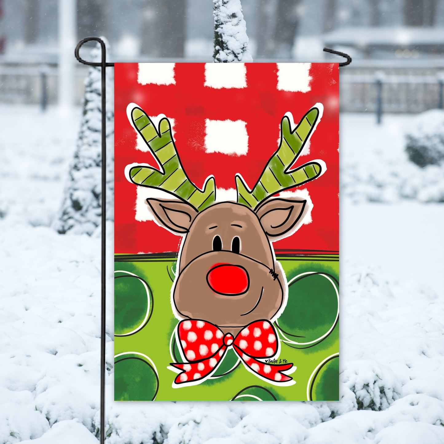 Red & Green Reindeer Garden Flag