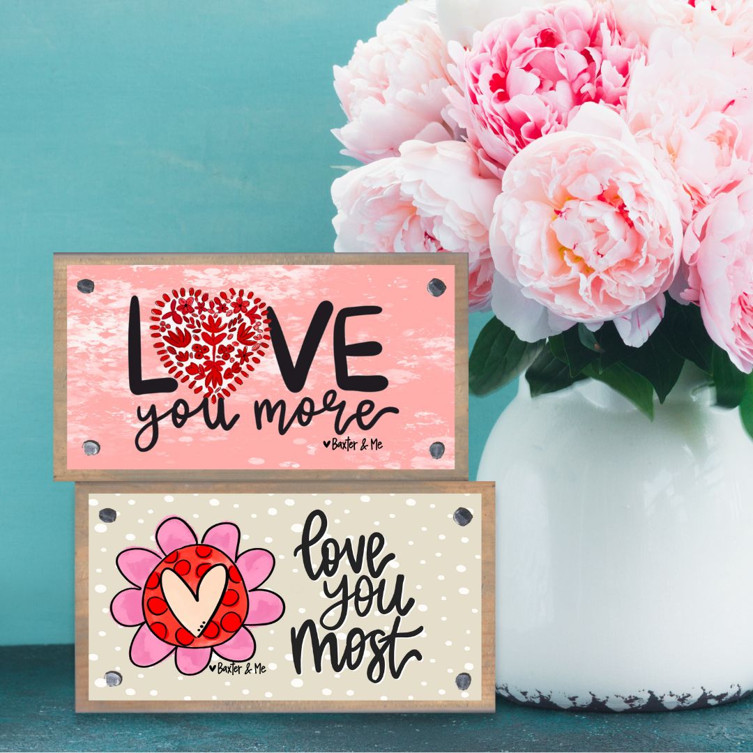 Love You More Simple Red Heart Happy Block