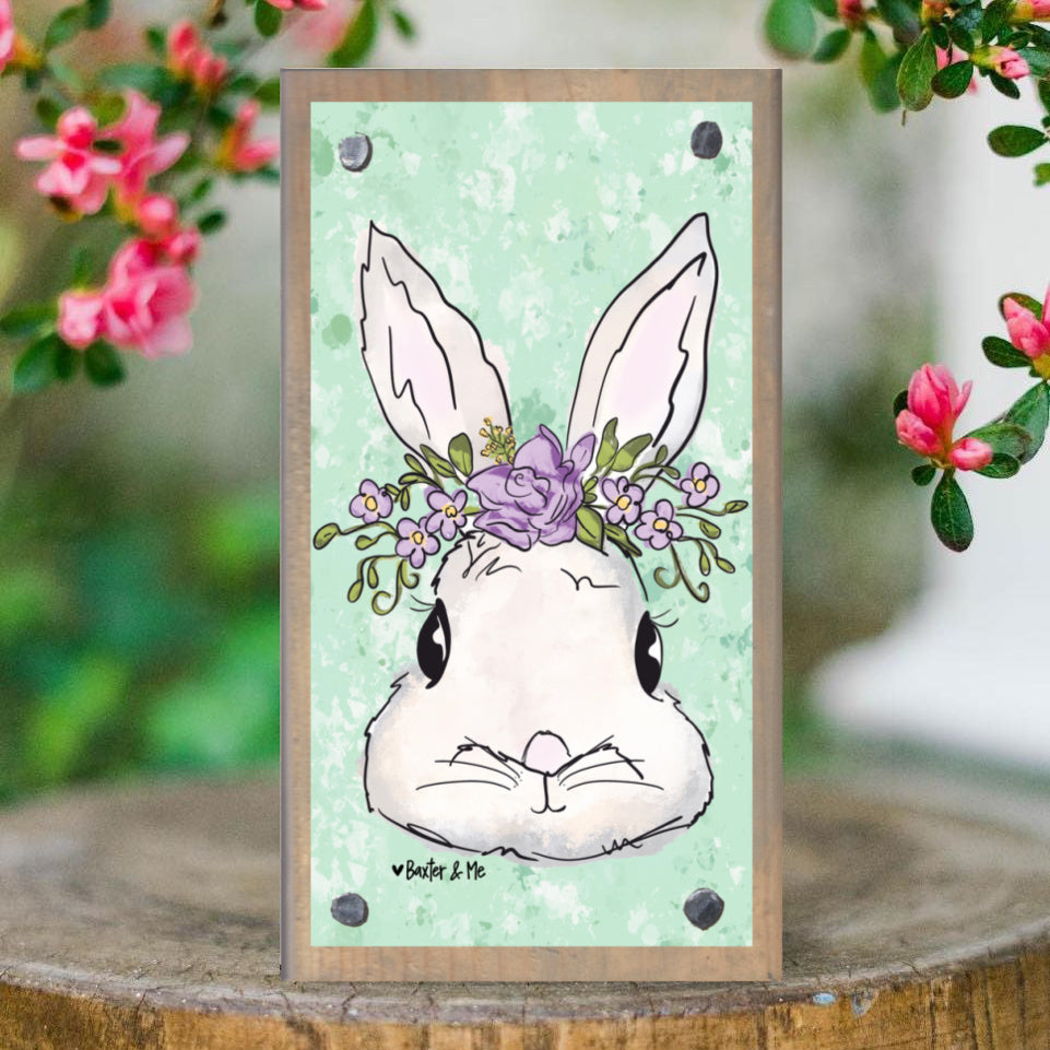 Lavender Floral Bunny Happy Block