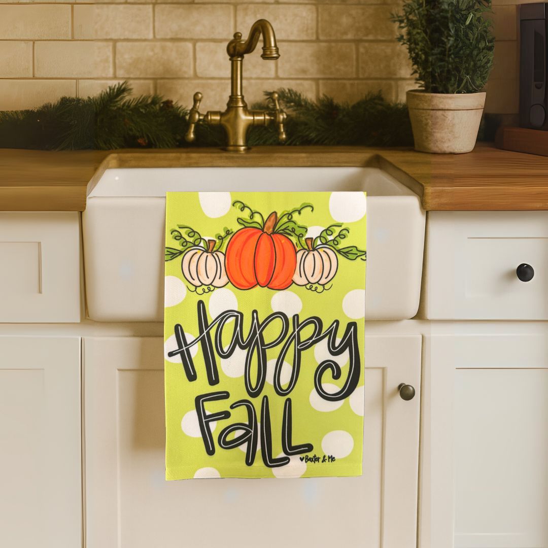 Hello Fall Pumpkins All Around Tea Towel