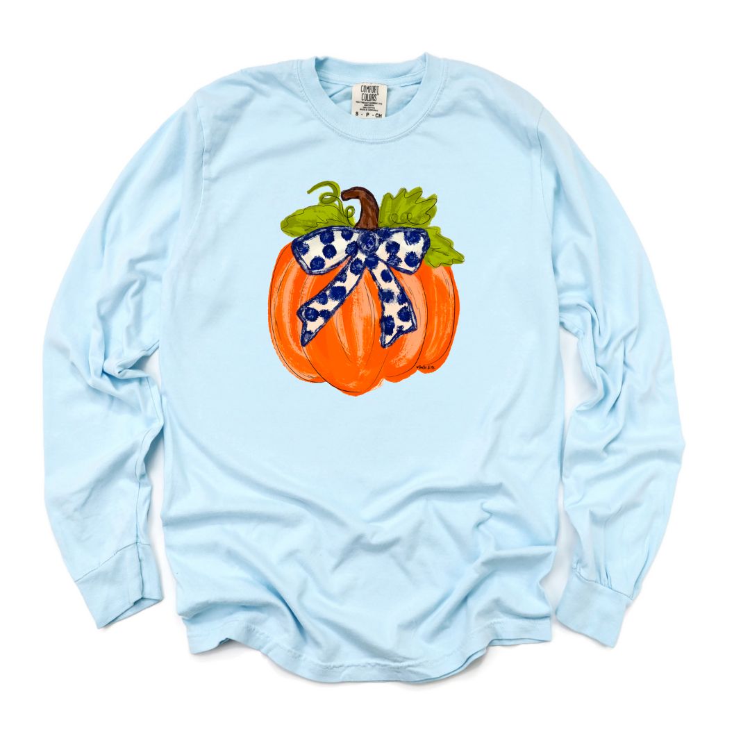 Pumpkin with Navy Blue Bow T-Shirt