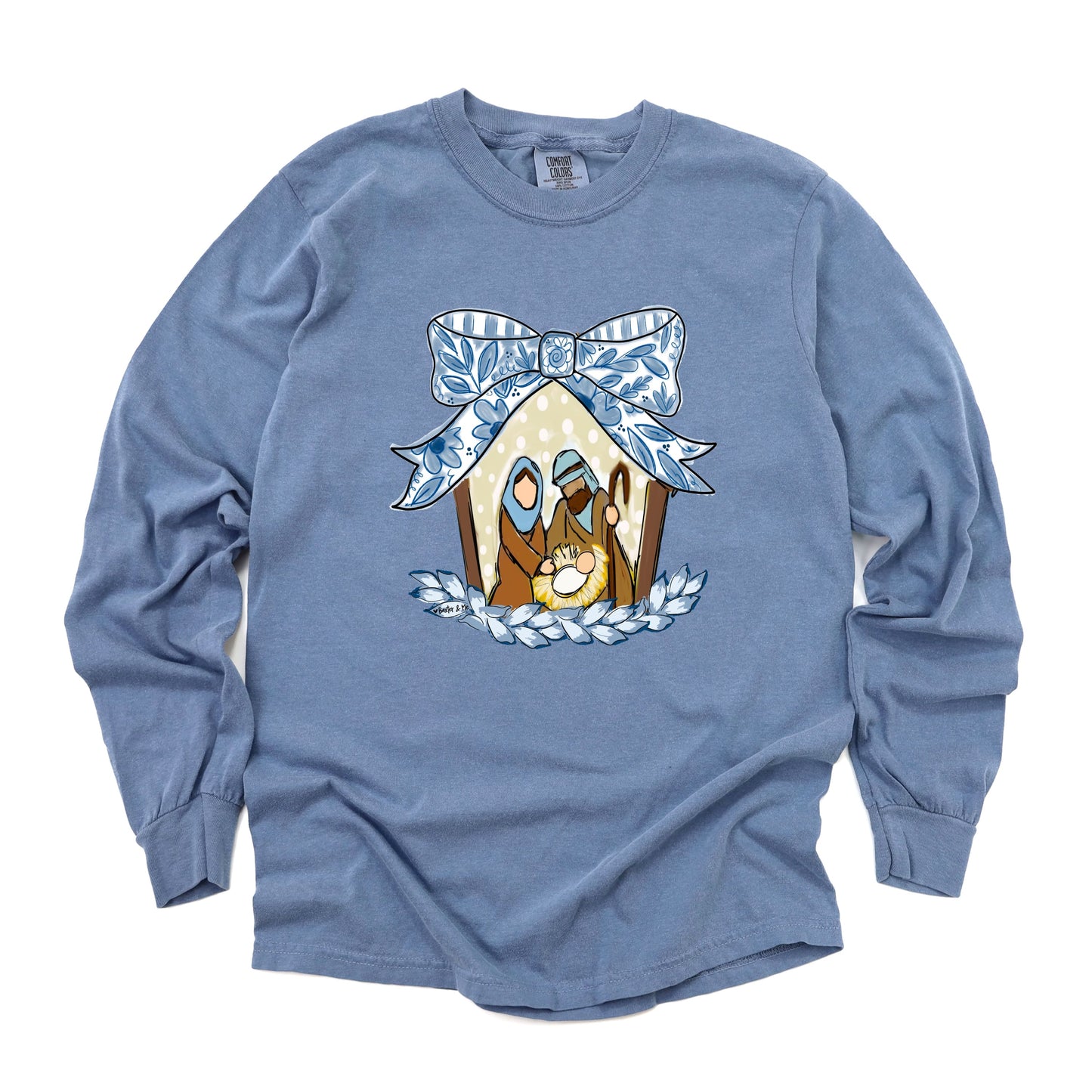 Blue Ribbon Bow Nativity T-Shirt