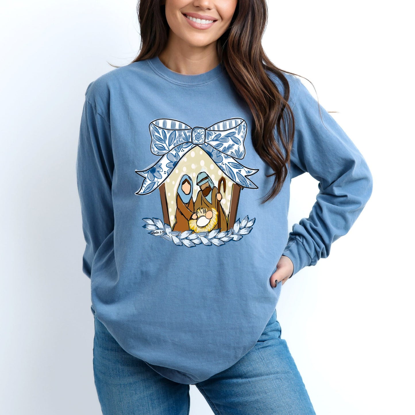 Blue Ribbon Bow Nativity T-Shirt
