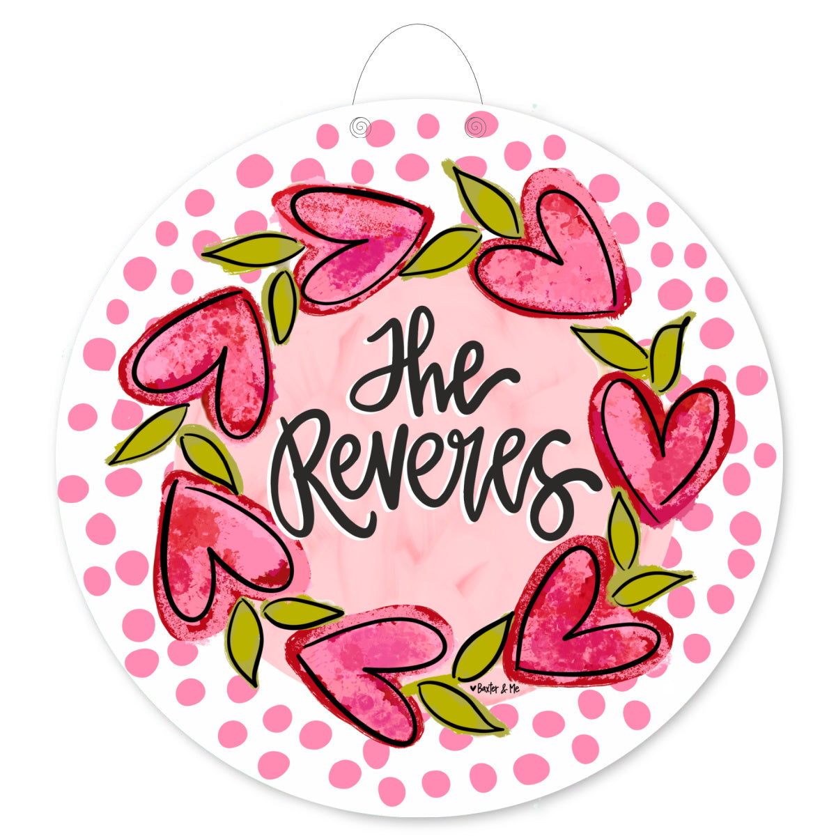 Hello Heart Vine Wreath Pink Dots Door Hanger