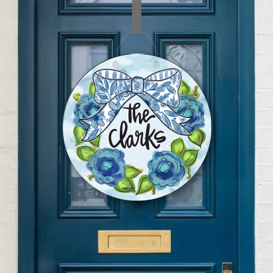 Blue Willow Bow Welcome Door Hanger