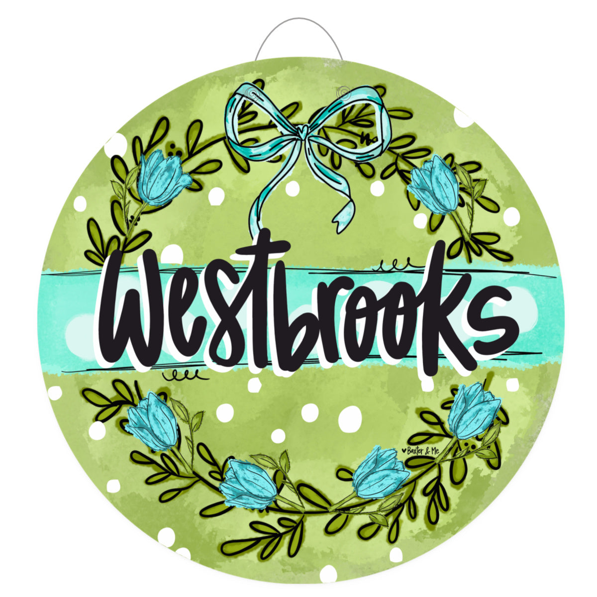 Blue Bow Green Garden Door Hanger