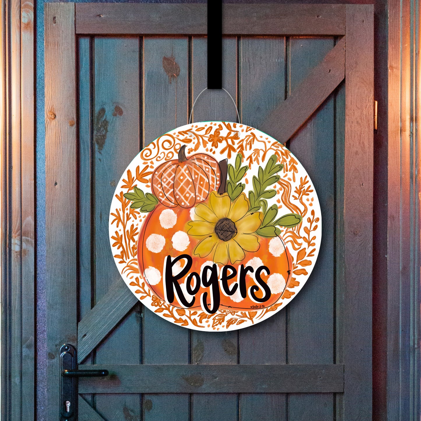 Orange Chinoiserie Harvest Pumpkin Door Hanger