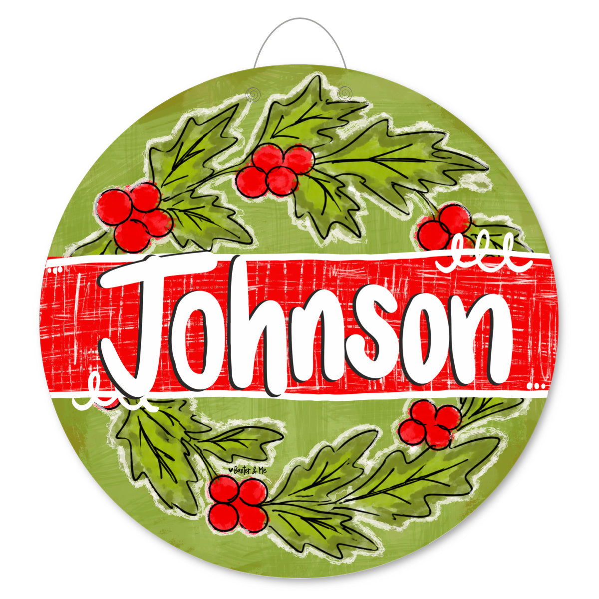 Welcome Holly Berry Wreath Door Hanger