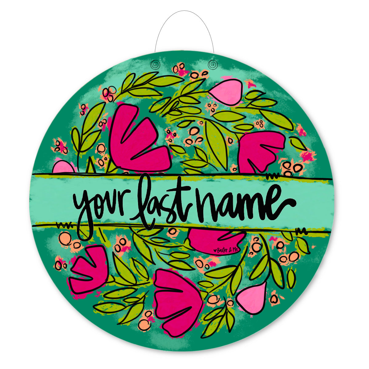 Personalized Welcome Pink Floral Door Hanger