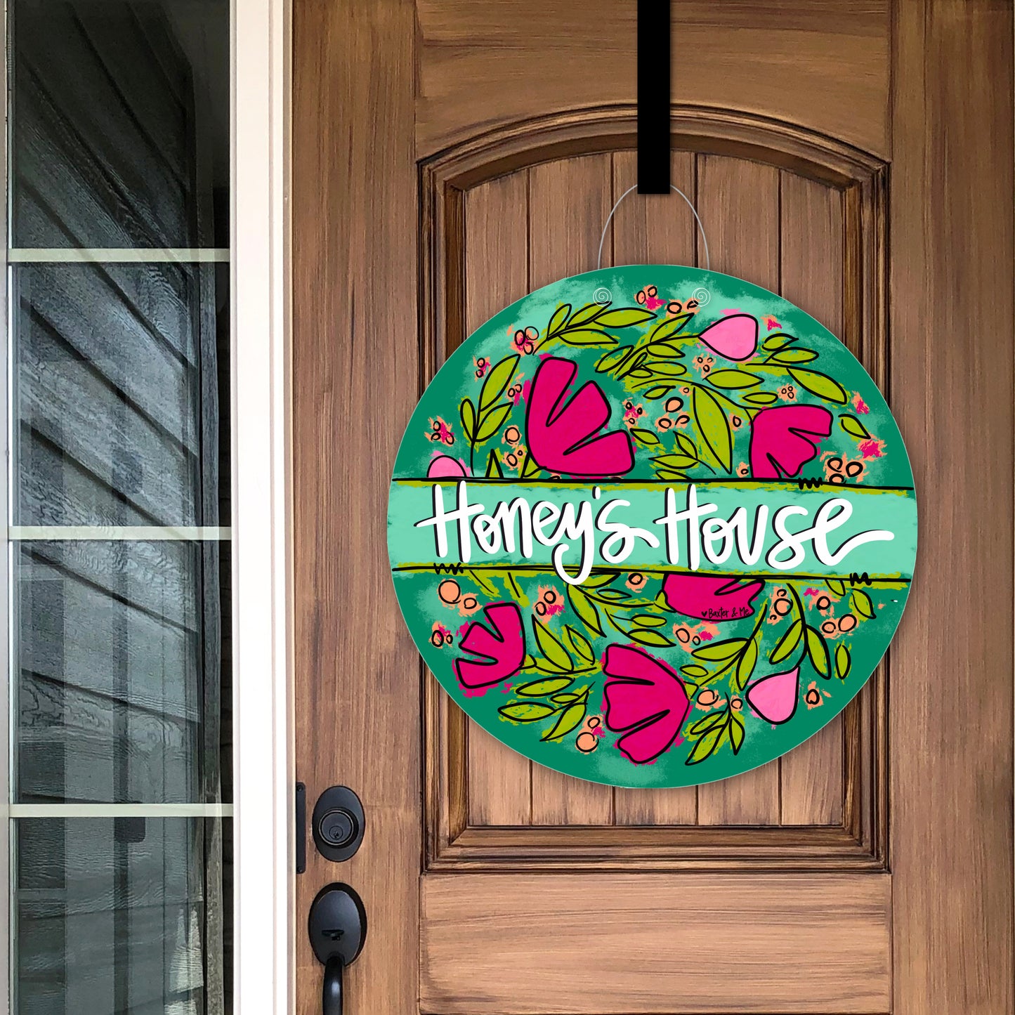 Personalized Welcome Pink Floral Door Hanger