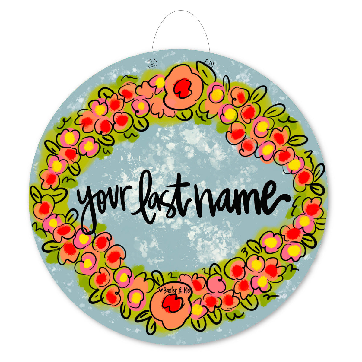 Personalized Welcome Little Floral Wreath Door Hanger