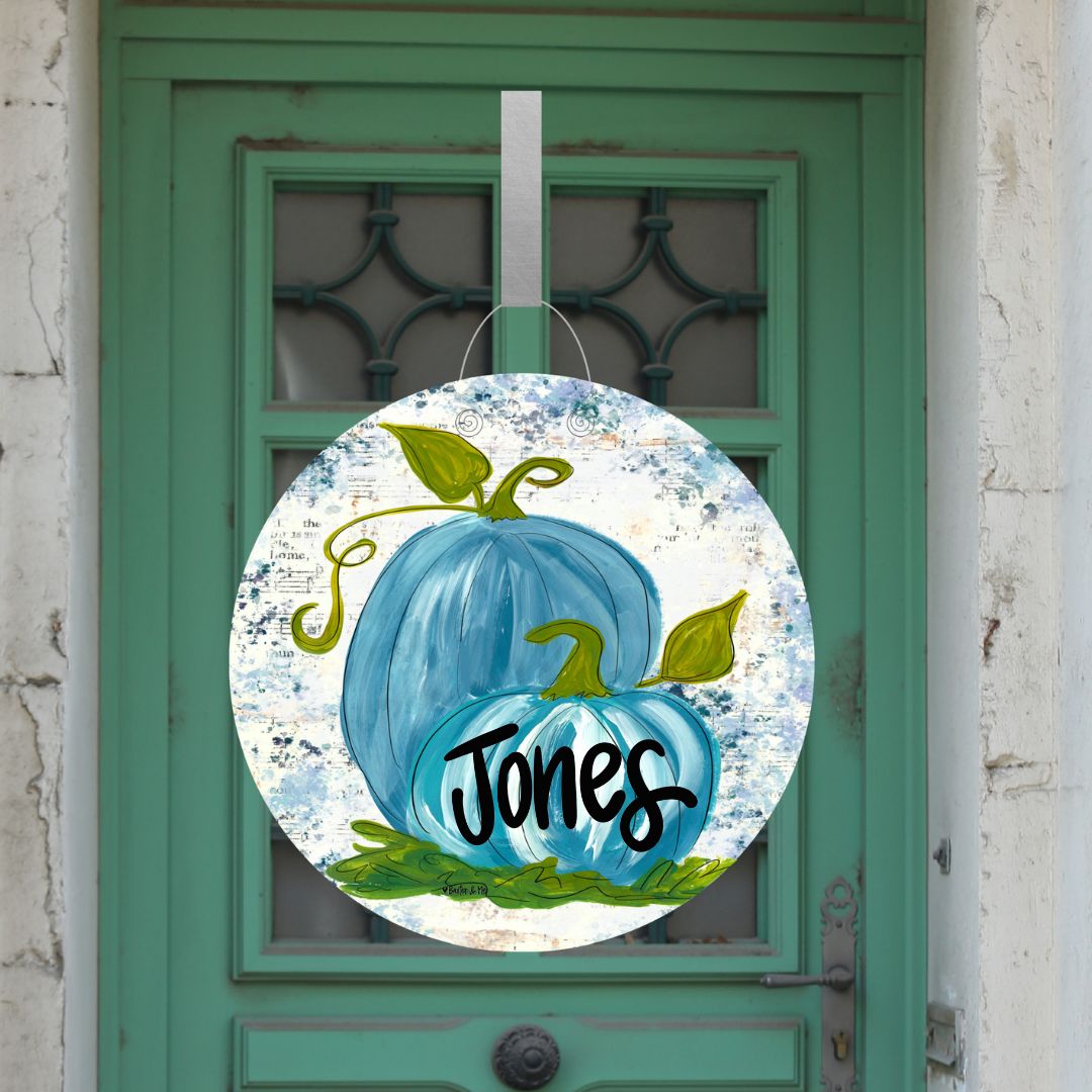 Give Thanks Blue Pumpkins Door Hanger