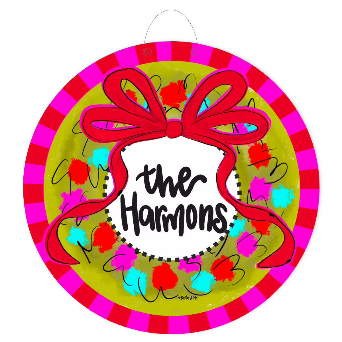 Personalized Pink and Red Checkered Wreath Door Hanger