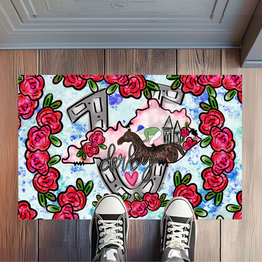 Derby Horseshoe Floral Rug Floormat