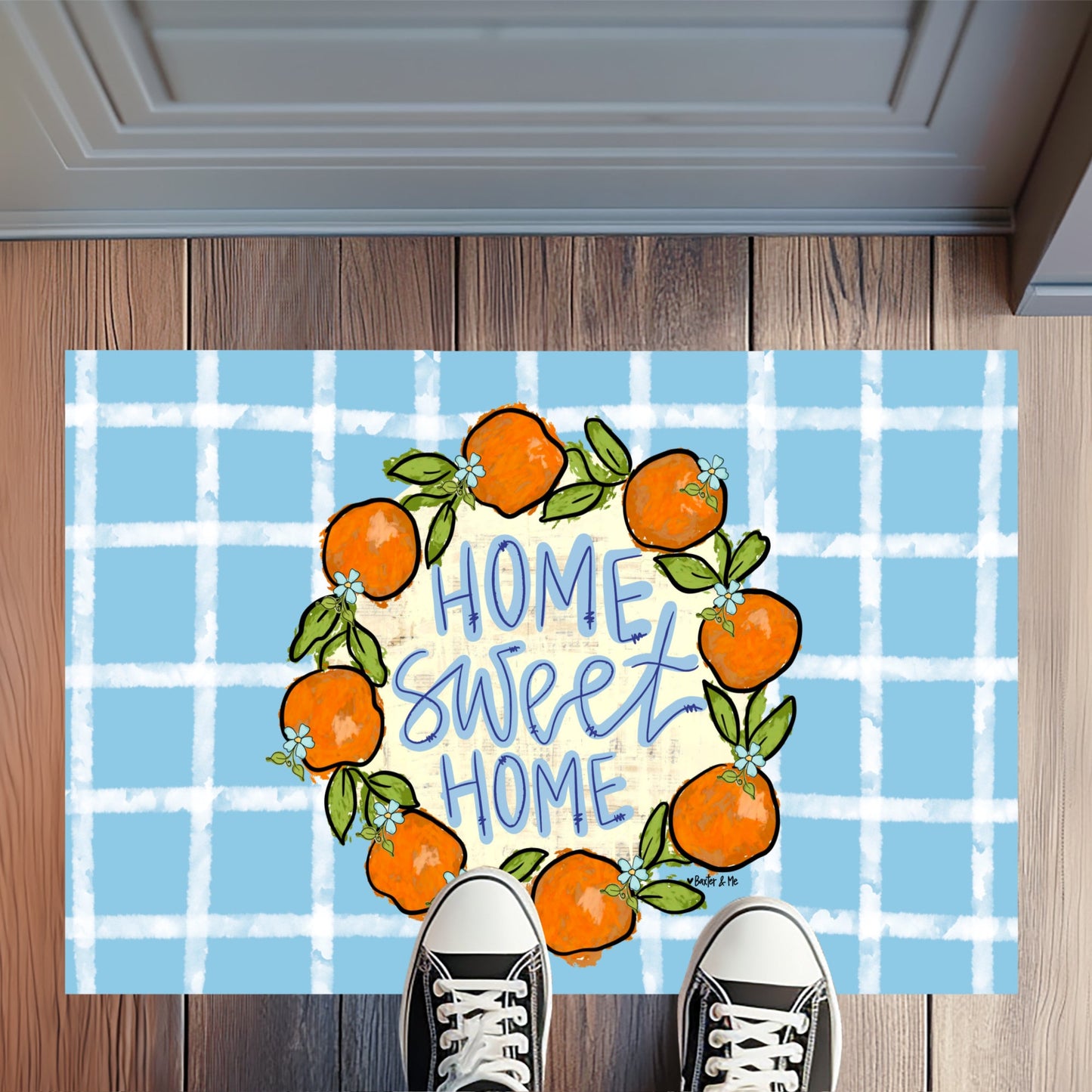 Home Sweet Home Orange Wreath Rug Floormat