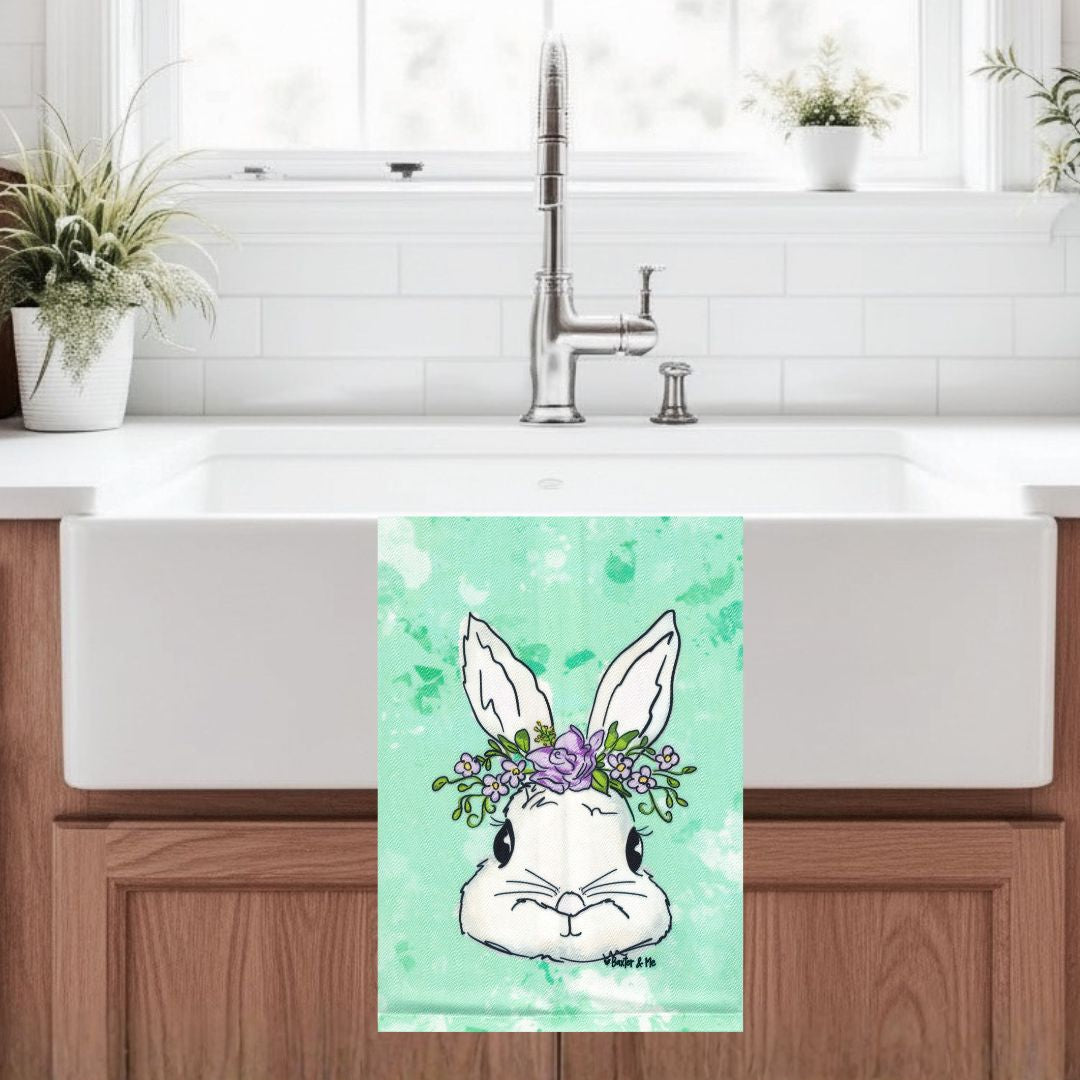 Lavender Floral Bunny Tea Towel