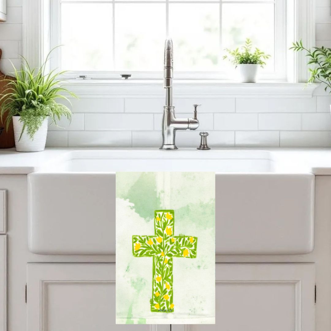 Yellow Tulip Cross Tea Towel