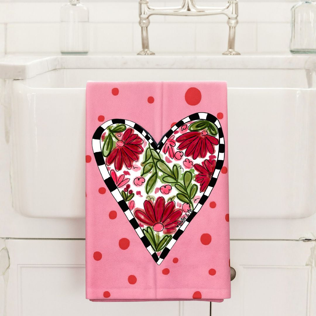 Heart with Flowers Tea Towel