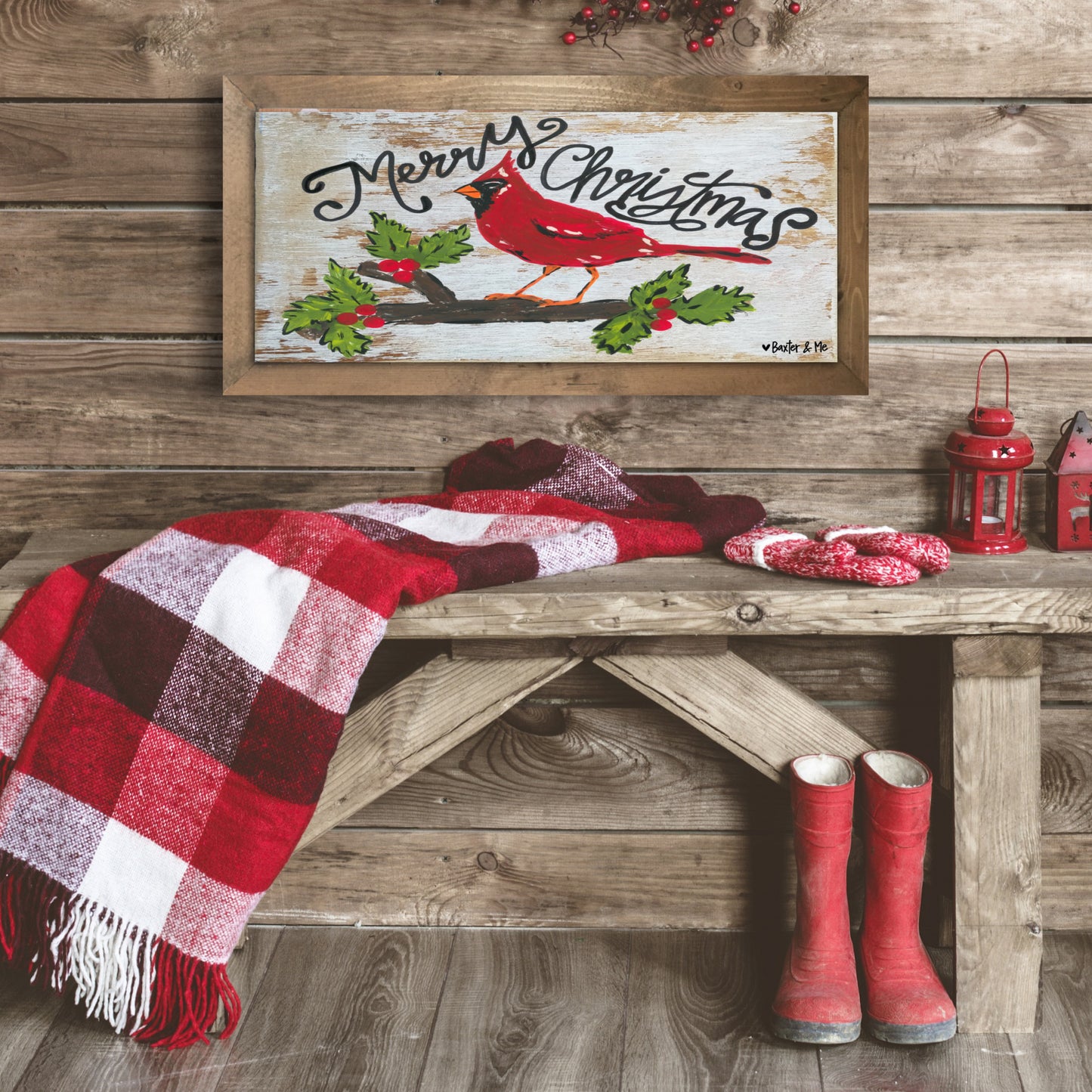 Merry Christmas Cardinal - Framed Art