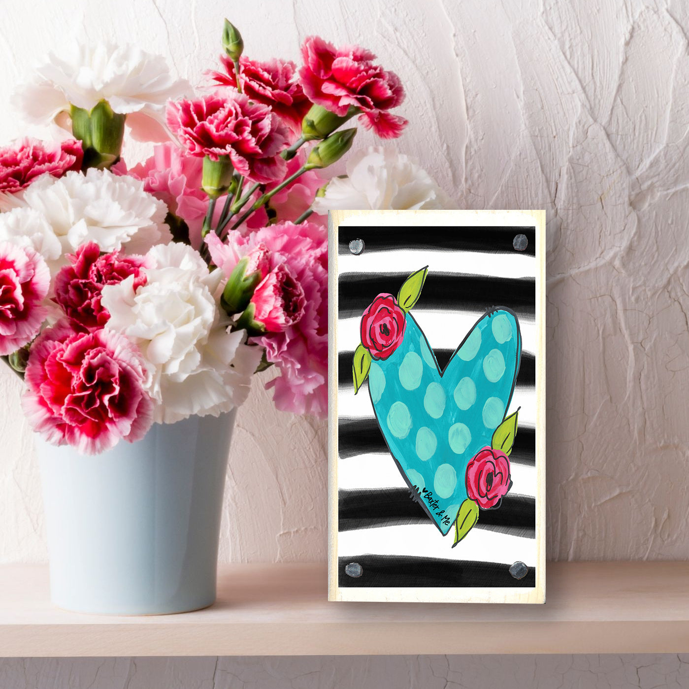 Striped Floral Heart Happy Block