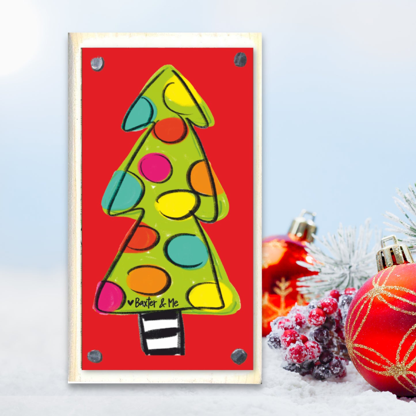 Red Polka Dot Christmas Tree Happy Block