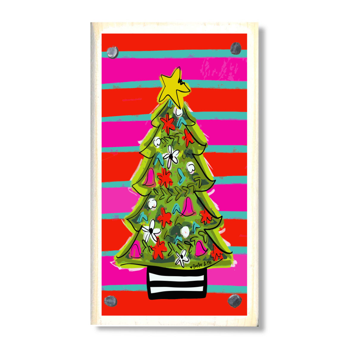 Funky Red Pink Tree Happy Block