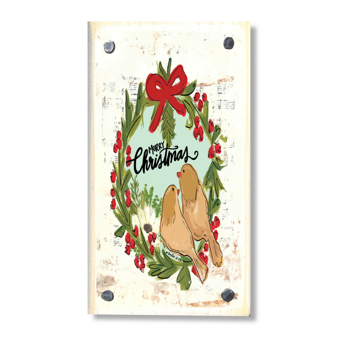 Merry Christmas Yellow Birds Happy Block