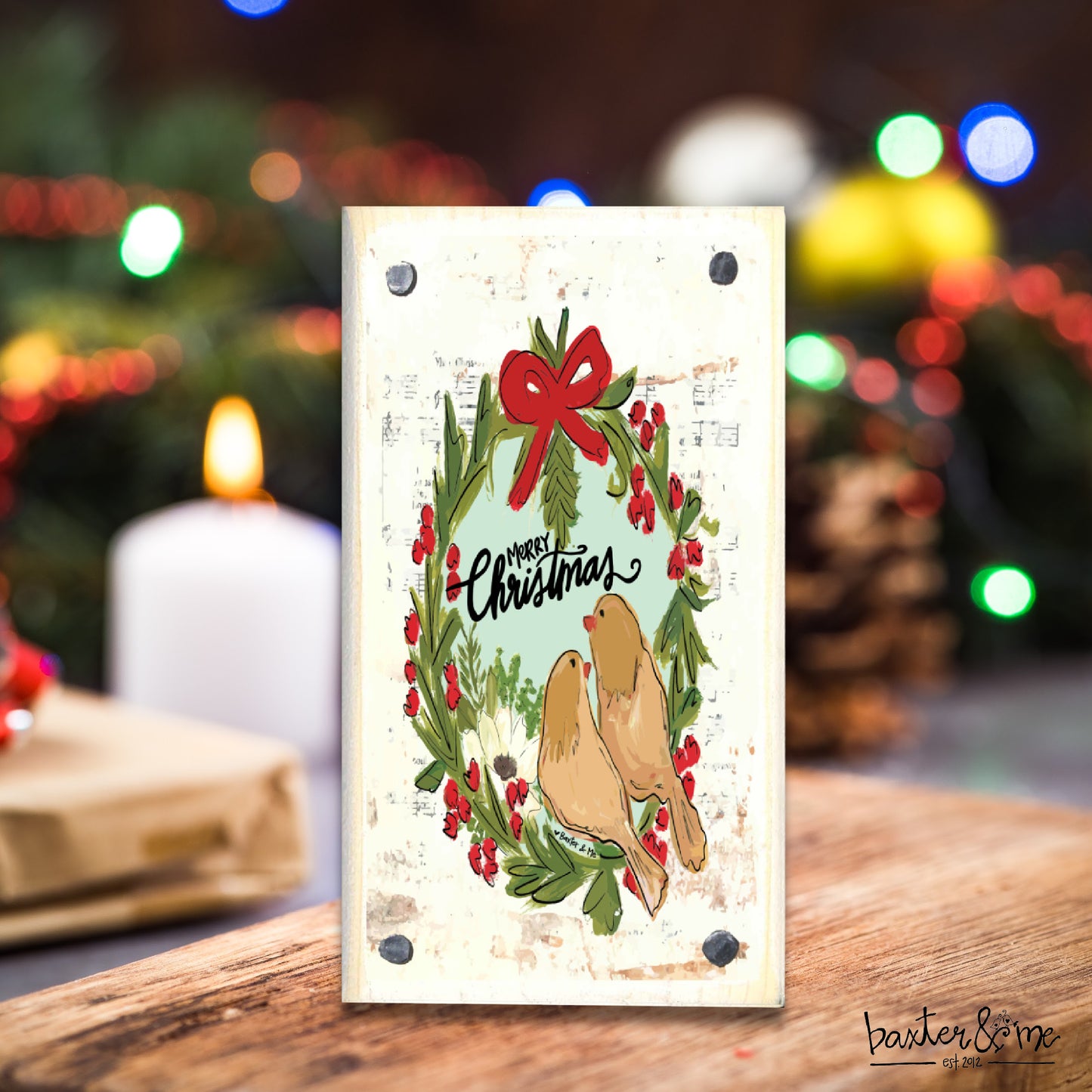 Merry Christmas Yellow Birds Happy Block