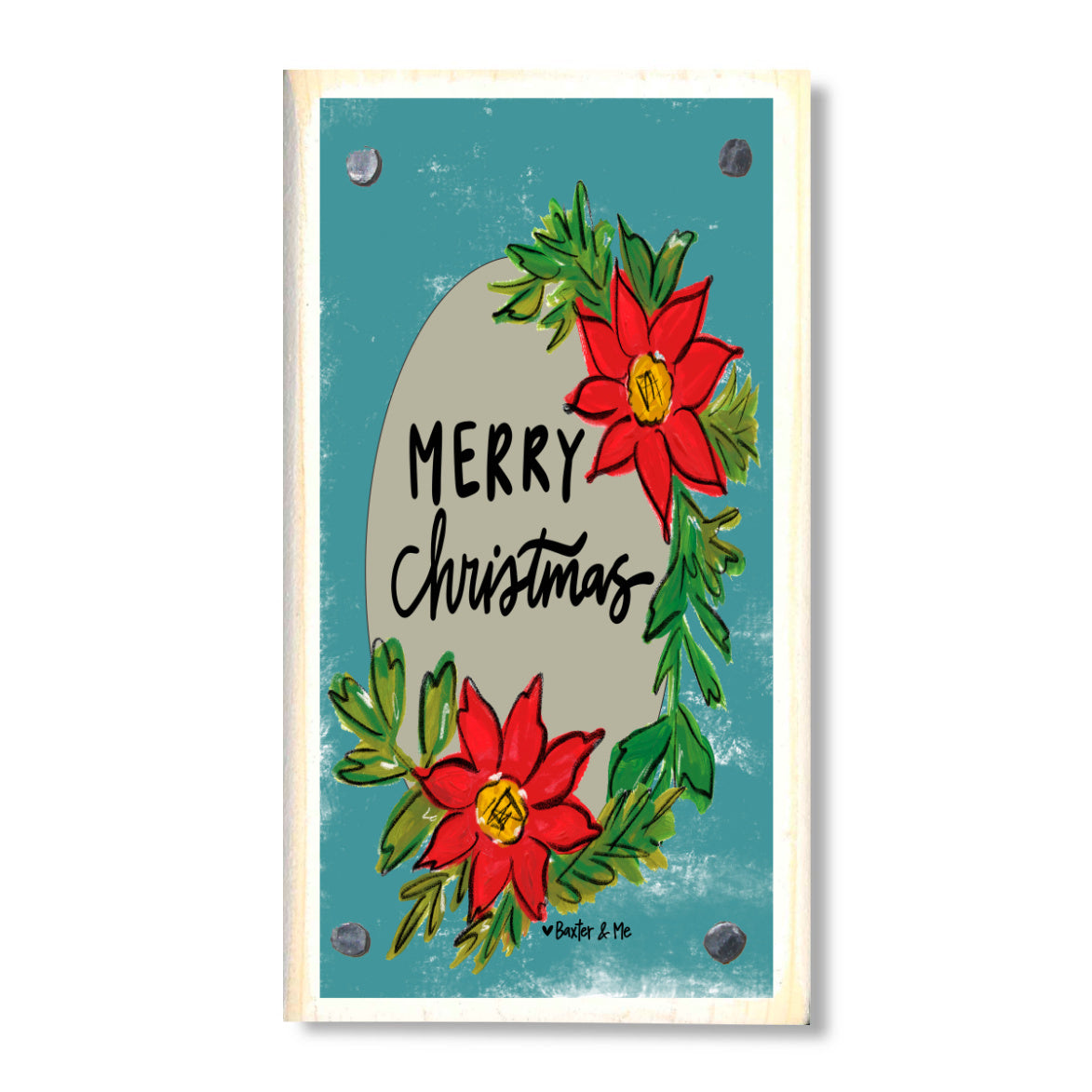Merry Christmas Poinsettia Happy Block