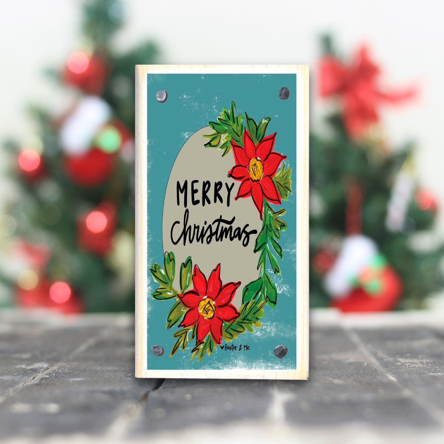 Merry Christmas Poinsettia Happy Block