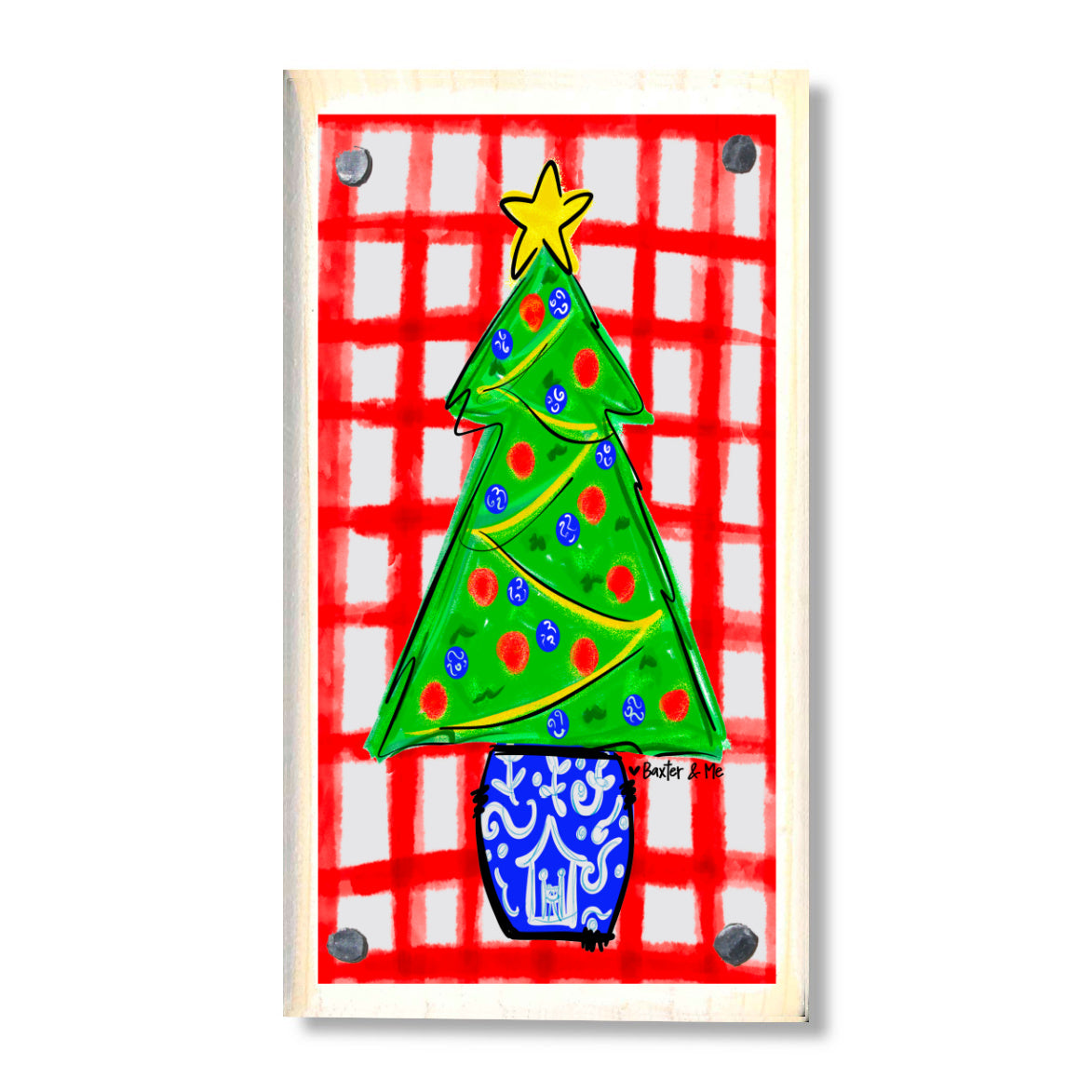 Red Check Christmas Tree Happy Block